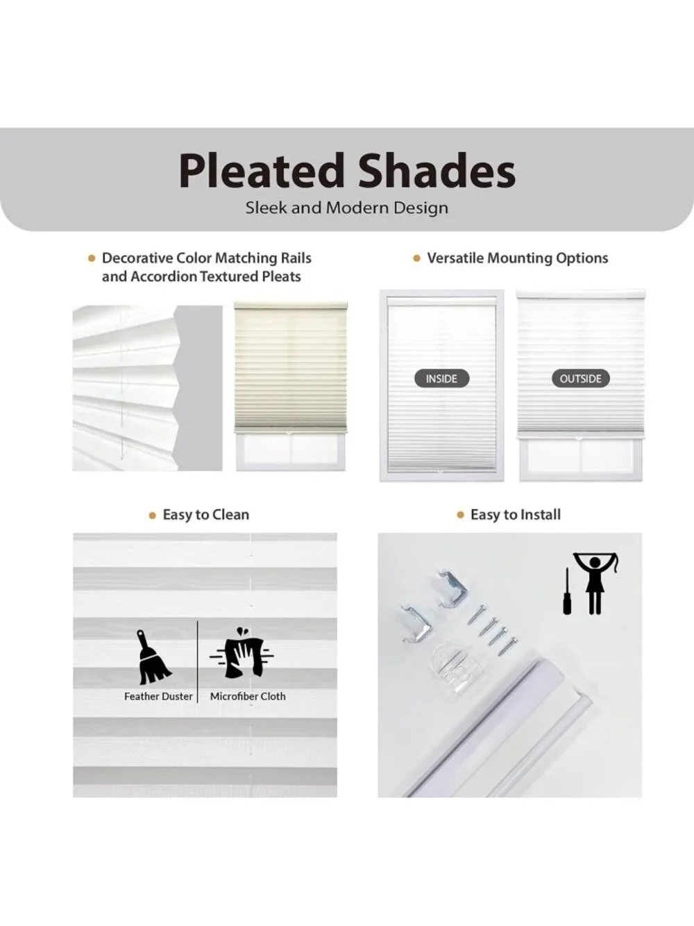 DEZ Furnishings Cordless Pleated Shade White 72x48 Light Filtering Window Blind